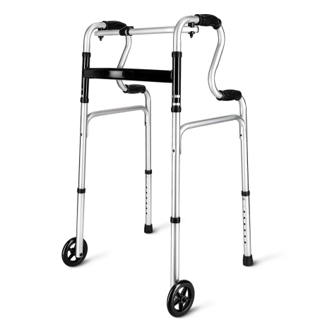 Chodítko hlinikové 2v1 – stabilní a kročící, skládací s kolečky 5"