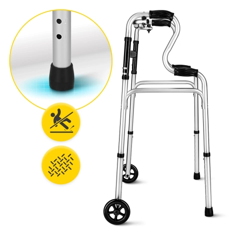 Chodítko hlinikové 2v1 – stabilní a kročící, skládací s kolečky 5"