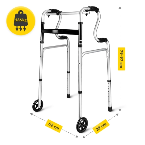 Chodítko hlinikové 2v1 – stabilní a kročící, skládací s kolečky 5"