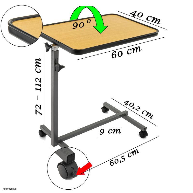 Stolek k lůžku pojízdný nastavitelný EASY – komfort, mobilita a styl v jednom